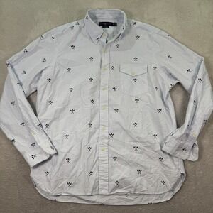 Ralph Lauren Mens XL Striped Shirt Skull Crossed Oars Classic Fit BlueWhite EUC
